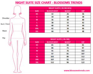Womens Nigh Suite Size Chart